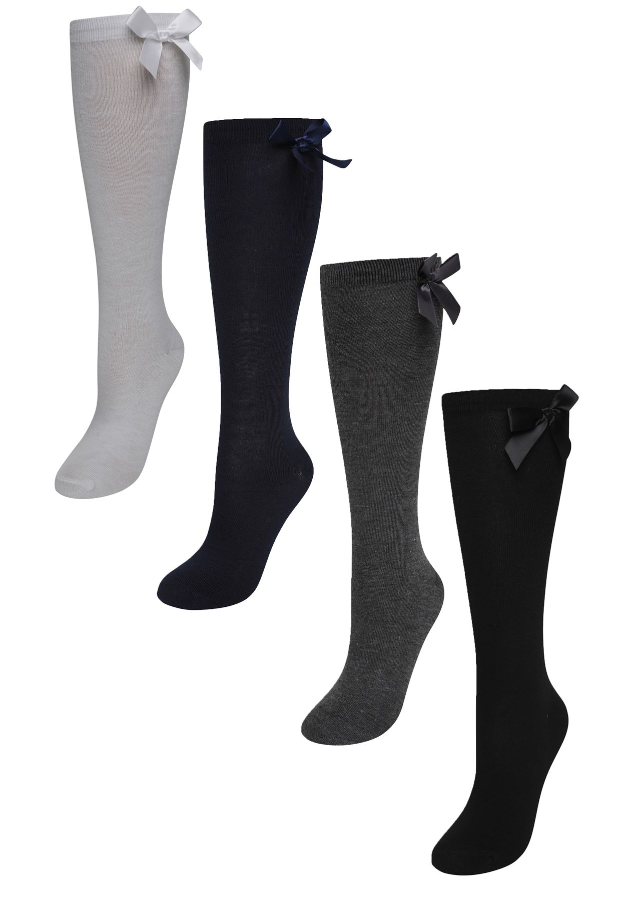 Bahob® 3 6 & 12 Pack Girls Women Ladies Knee High Bow Ribbon Socks School Uniform Black Grey White Navy 
